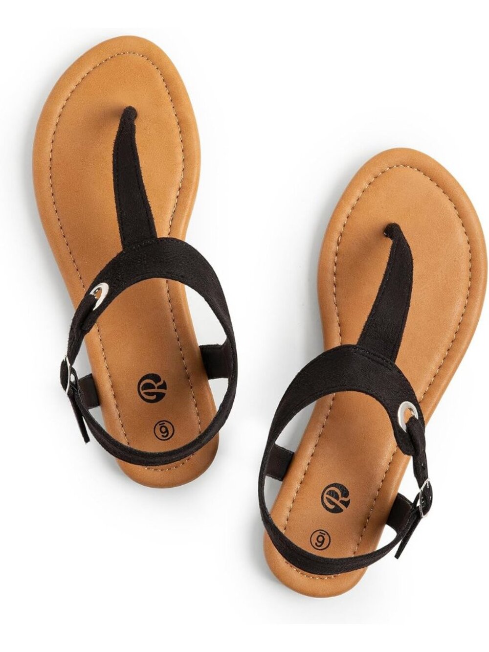 Women's New Black Adjustable Ankle Buckle with T-Straps Flats Thong Sandals